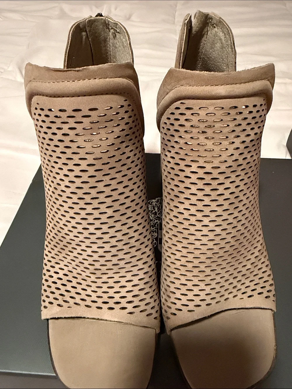 Vince Camuto Truffle Taupe Silky Nubuck Heeled Sandal
